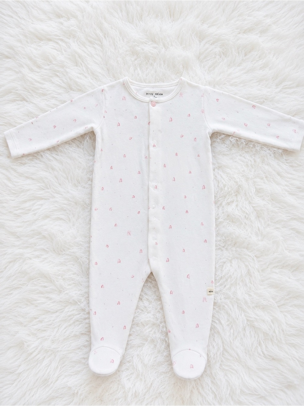 Petite Mason White Footed One-Piece with Pink Dot Hearts